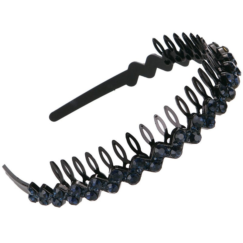 LONEEDY Wave Rhinestone and Crystal Teeth Comb Headbands For Women, Non-slip Hard Headbands (Silver+Gold+Dark blue) - Image 3
